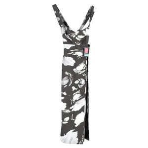 Prada Floral-Print Wrap Midi Dress in Black and White Polyester